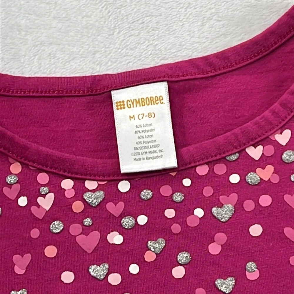 Gymboree 7-8‎ Pink Glitter Hearts Cotton Blend Short Sleeve T Shirt